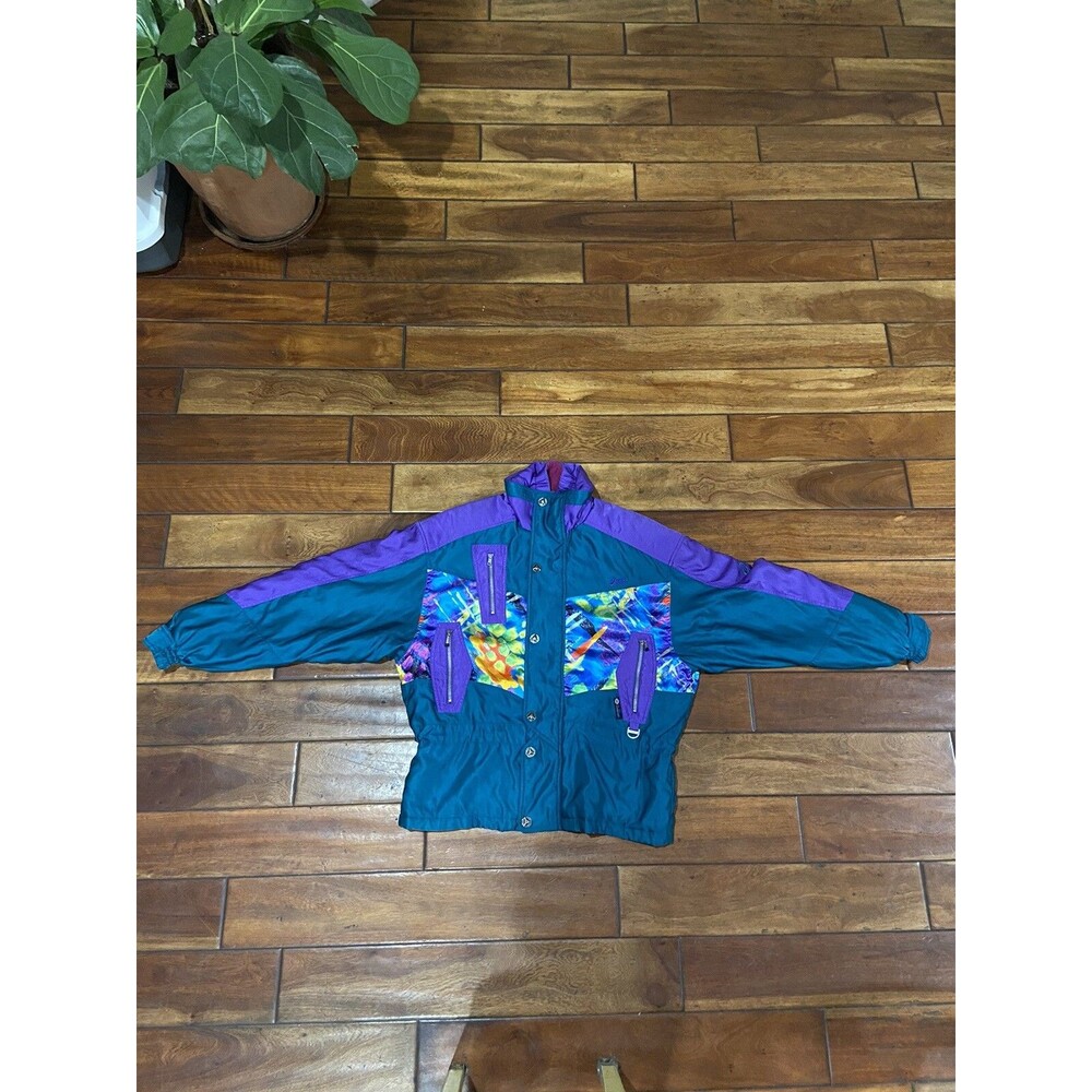 Vtg 80s 90 Ski M Snowsuit ASICS Bib Jacket Neon Multicolor